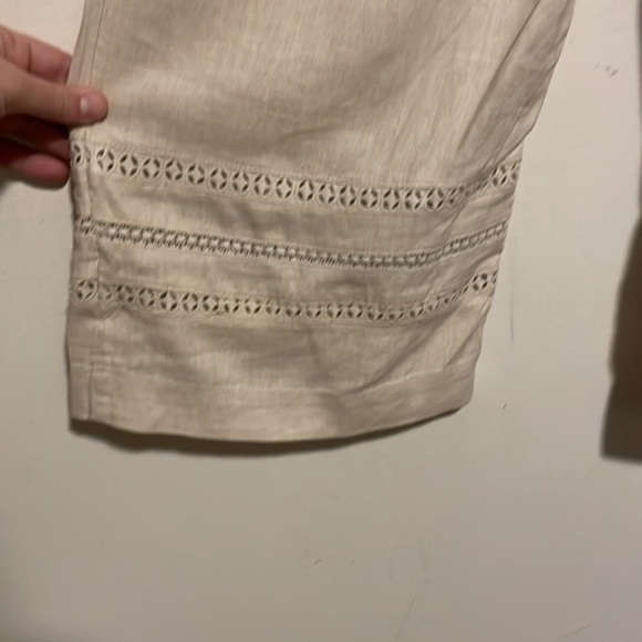 Isaac‎ Mizrahi Live! Bridgehampton Linen Blend Pants Wide Leg Cropped Cream 8 - Picture 7 of 10